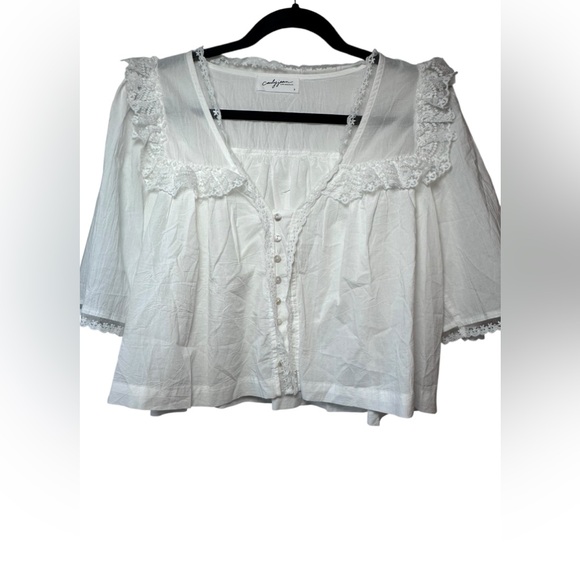 Carley Jean Harbor White Top Lace Detail Flowy Lightweight Size S Cotton Preppy - Picture 1 of 7